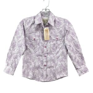 Cedar Rose Western Pearl Snap‎ Shirt Womens Medium Purple Floral Cowboy Rodeo